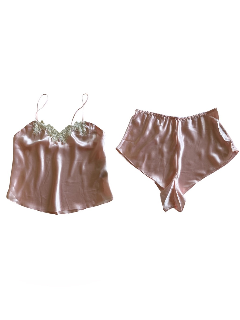 Vintage 80s Deadstock pink Victoria’s Secret gold label satin lingerie set